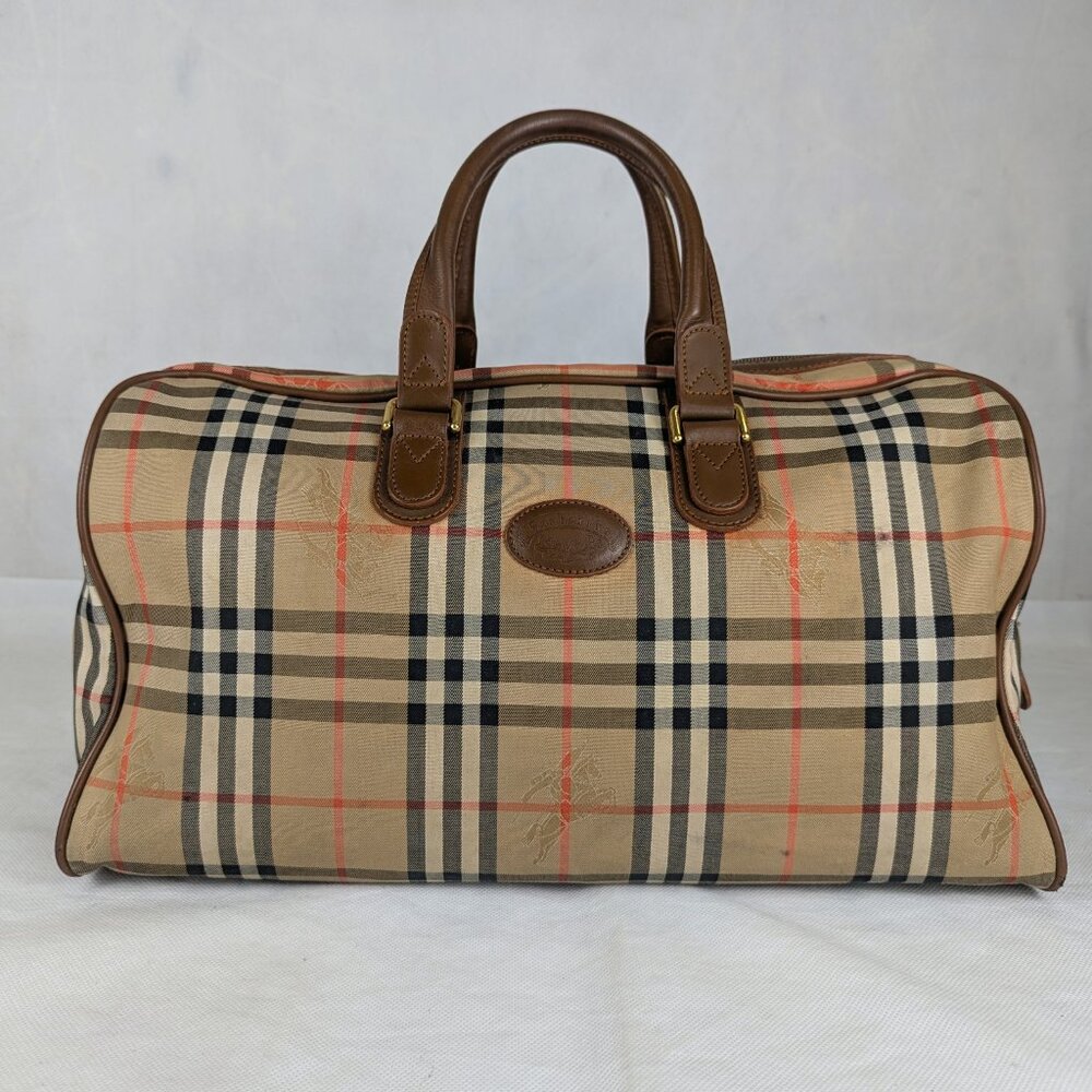 Authentic BURBERRY Nova Check Haymarket Beige Canvas Travel Bag